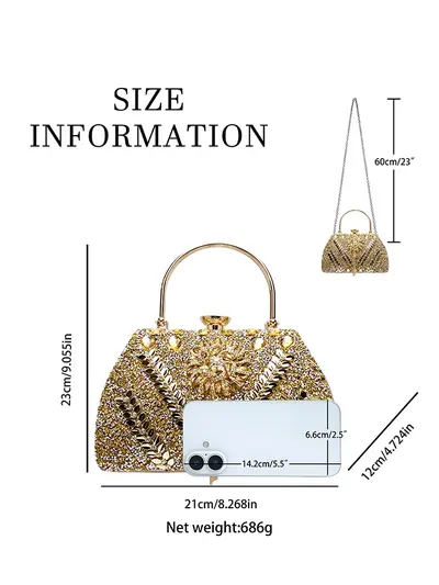 Large Capacity Women's Rhinestone Evening Bag, Single Shoulder Crossbody - 6
