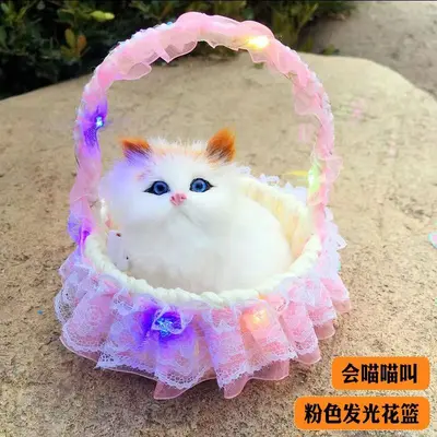 Glowing Basket Lifelike Meowing Cat Plush Toy - 7