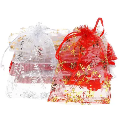 Christmas Snowflake Drawstring Organza Candy Bags
