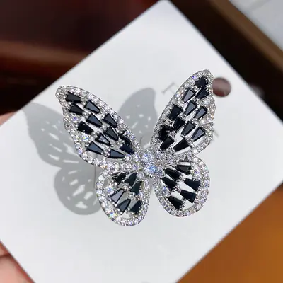 Copper butterfly ring with zirconia stones, adjustable size - 13