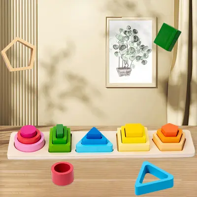 Çocuk Montessori öğretim yardımcıları ahşap geometrik şekil balıkçılık seti sütun bilişsel yapı taşları eşleşen aile interaktif eğitici oyuncaklar - 9