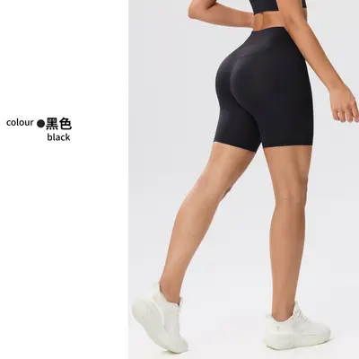 Yüksek Bel Kaldırıcı Kadın Bisiklet Şortu, Düz Renk, Yüksek Elastikiyetli Yoga Şortu - 8