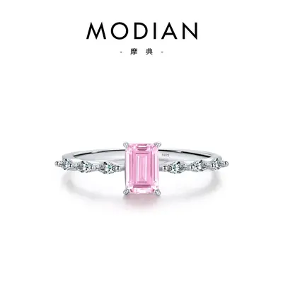 Modian S925 Gümüş Pembe Zirkon Yüzük Şeker Küpü - 7