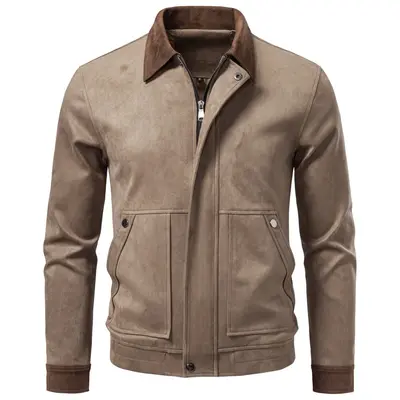 Men's Suede-Look Lapel Jacket, Business Casual - 2