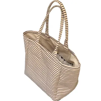 Korean Style High-Appearance Striped Canvas Tote Bag Large Capacity New Model Commute Handbag Single Shoulder Bag Women Shopping Bag