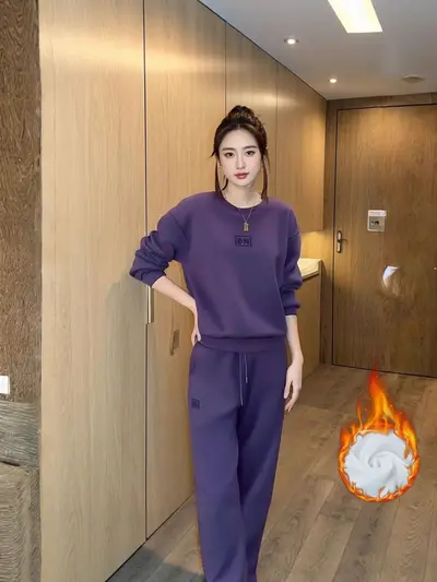 Plus Size Women's Two-Piece Sweatpants Set, Thin Spring Autumn Style