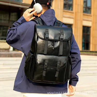 PU Leather School Backpack for Middle School and College, Laptop Compartment, Outdoor - 7