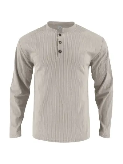 Men's plus size solid color button corduroy long sleeve T-shirt - 10
