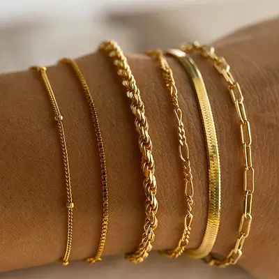 Boho-Minimalist Metallketten-Armband Damen Schmuckset 6-teilig - 9