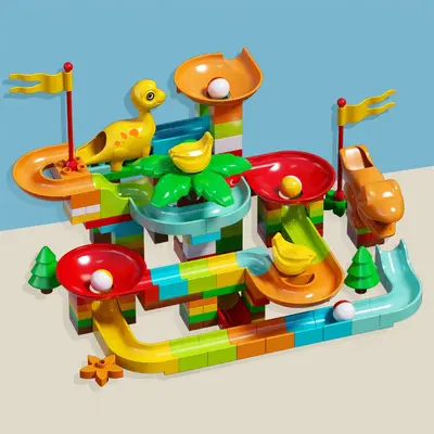 Building Block Set with Slide Track and Marble Run, Ages 3-6 - 11