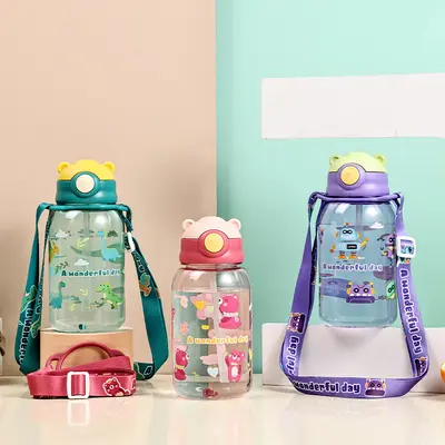 Douyin grenzüberschreitender Kinderbecher Amazon Cartoon-Bär Trinkflasche mit Griff Grundschüler Trinktasse mit Mundöffnung Kunststoff-Geschenkbecher