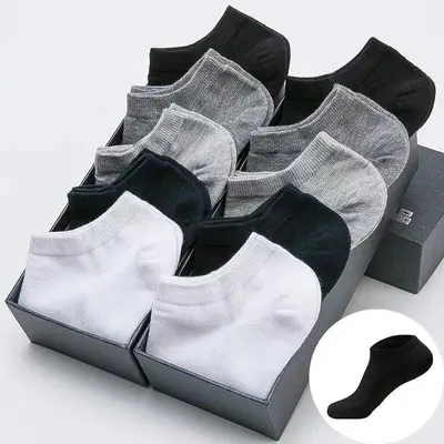 Men's Disposable Thin Summer Socks, Cotton Boat Socks, Black White Grey