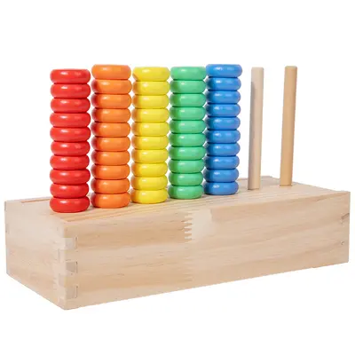 Children's Wooden Rainbow Stacking Rings Color Sorting and Matching Toy, Baby Color Recognition Hands-On Brain Game