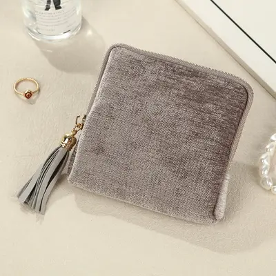 Square Jewelry Storage Pouch with Tassel Zipper, Portable Travel Bag - 11