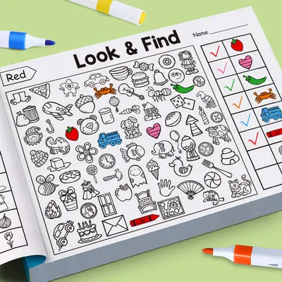 Children's Spot the Difference Coloring Book with Early Learning Flash Cards