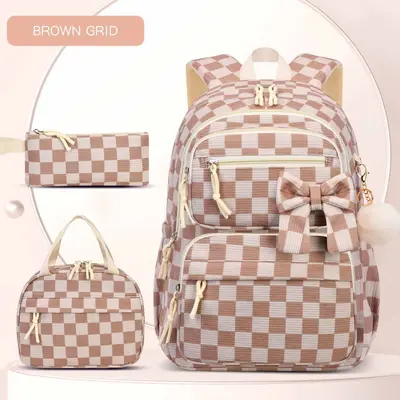 2026 Corduroy Three-Piece Backpack Set, Cherry Pattern, Large Capacity, Lightweight - 12