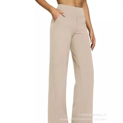 Women's autumn high-waist knitted straight-leg pants with pockets