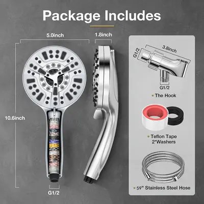 Chlorine-Filter High-Pressure Shower Head Set, 9 Functions - 9