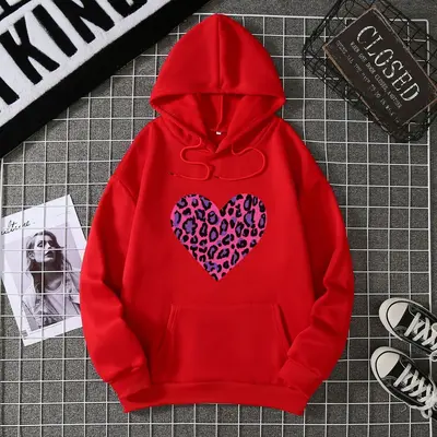 Kadın kapüşonlu baskılı sweatshirt, büyük beden, sonbahar kış - 9