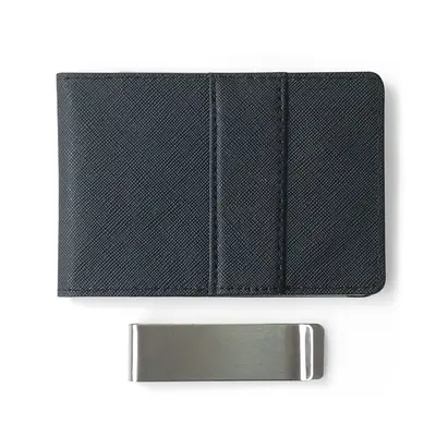 Korean Style Men's Short Wallet with Crossbody Pattern and Stainless Steel Money Clip - 6