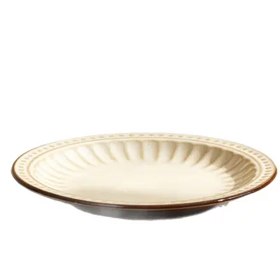 Retro Kahverengi Amber Seramik Yemek Takımı, Restoran Biftek ve Salata Tabağı