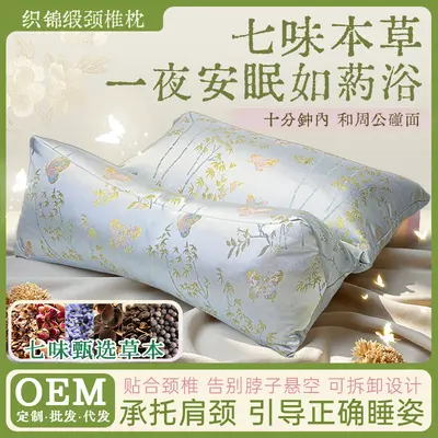 Cervical Pillow Jacquard Satin Integrated Pillow Sleep Aid Adult Buckwheat Pillow Chinese Herbal Medicine Removable Electric Heating Neck Protection Cervical Pillow - 3