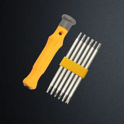 Screwdriver set with Phillips, star, triangle, slotted, and double-head bits - 6