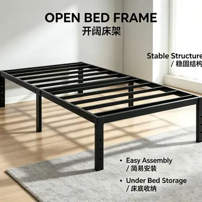 Durable Single Metal Platform Bed Frame, Folding Apartment Bed