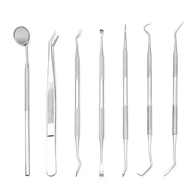 现货不锈钢洁牙工具套装口腔护理六件套牙齿清洁器探针口腔镜镊子 - 6