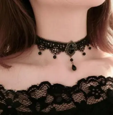 Sınır ötesi aksesuarlar kadın boyun bandı saray gotik seksi gerdanlık dantel kolye gerdanlık köprücük kemiği zincir kolye retro - 12