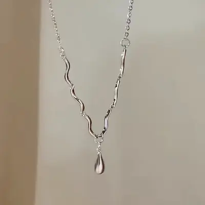 Silber Wassertropfen Welle Halskette, Schlüsselbeinkette