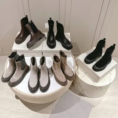 European and American fashion BC women's lace-free boots, genuine leather Chelsea short boots for autumn and winter, comfortable straight-leg short boots