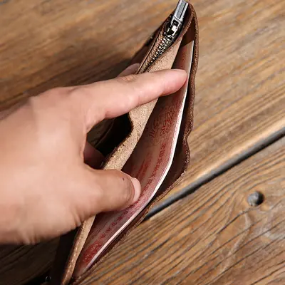 Handgefertigte Herrenbrieftasche, kurz, Hochformat, Leder - 4
