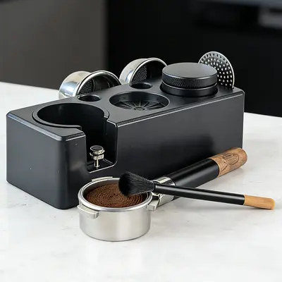 Italian Coffee Tamper Stand and Coffee Distributor Set