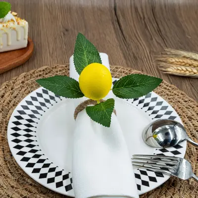Sınır Ötesi Minimalist Sarı Limon Peçete Halkası Yapay Peçete Halkası Peçete Toka Avrupa Tarzı Bitki Keten İp Ağız Bez Halkası Toptan