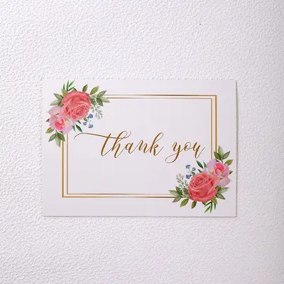 Foldable Thank You Greeting Card with Flowers, Kraft Paper, White Envelope and Seal - 10