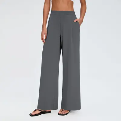 Damen-Yogahose, hoher Bund, sandgewaschener Luftschichtstoff, Falten