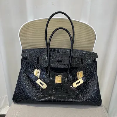 Crocodile Pattern Cowhide Shoulder Bag, Oversized
