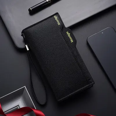 Long Men's Wallet, Soft Leather, Multi-Card Slots, Zipper - 7