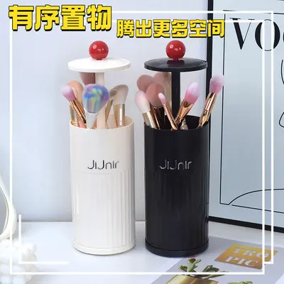 化妆刷收纳桶自动升降梳妆台桌面眉笔眼线笔美妆刷按压收纳盒防尘 - 3
