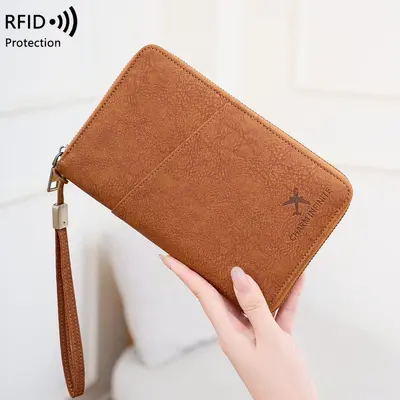 Grenzüberschreitende neue RFID-magnetfeld-resistente Reisepasshülle mit langem Reißverschluss, multifunktionale Reisetaschen-Aufbewahrung für Tickets und Dokumenten
