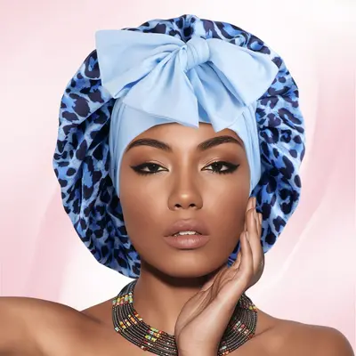 Leopard Print Drawstring Sleep Cap with Wide-Brim Beauty Hair Care Hat - 11