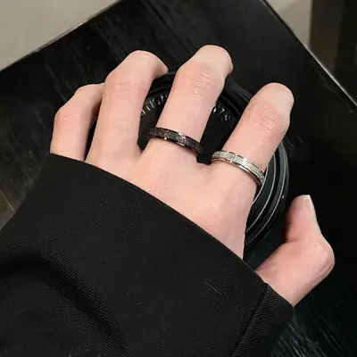 Matte black and white couple rings, premium design - 5