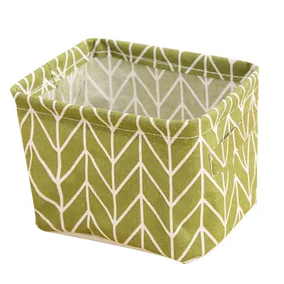 Printed Cotton-Linen Fabric Storage Basket with Handle - 6
