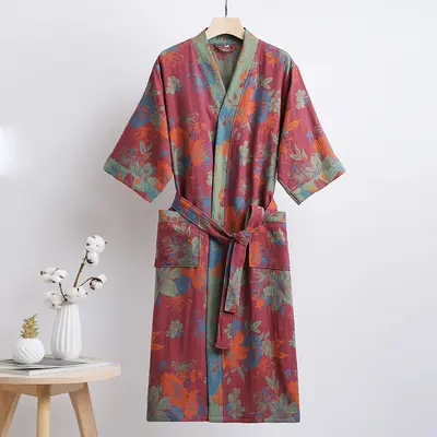 Pure cotton double-layer gauze bathrobe type A spring and summer thin pajama home clothing nightgown couple style absorbent quick-drying bathrobe - 9