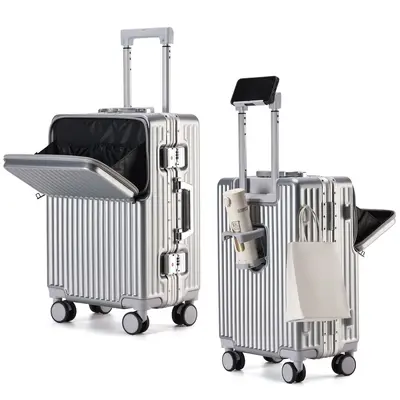Front Opening Aluminum Frame Luggage Trolley 20 Inch Carry-on Suitcase Large Capacity Travel Silent Universal Wheel Spinner Password Lock Trunk - 8