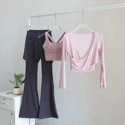 Yoga-Hose mit hohem Bund, Langarmshirt, 3-teiliges Set - 6
