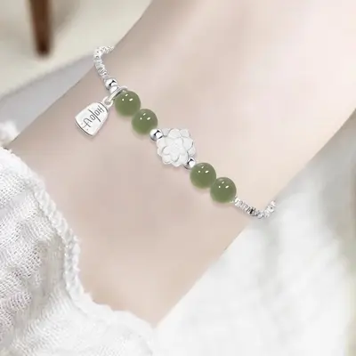 Hetian jade gümüş bilezik, kadın, lüks tasarım - 4