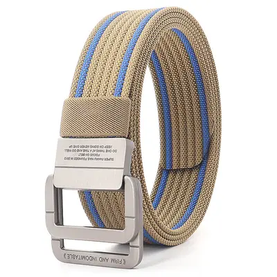Alloy double ring buckle men's belt Korean style woven nylon tactical sports outdoor pants belt canvas wholesale men's style