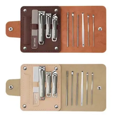 German-Style Nail Clipper Set 10-Piece with Leather Pouch Manicure Kit